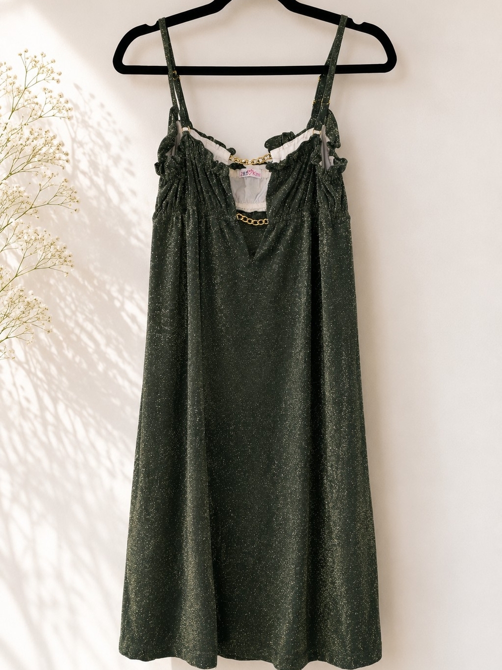 Olive Green Shimmer Slip Dress - Unbranded